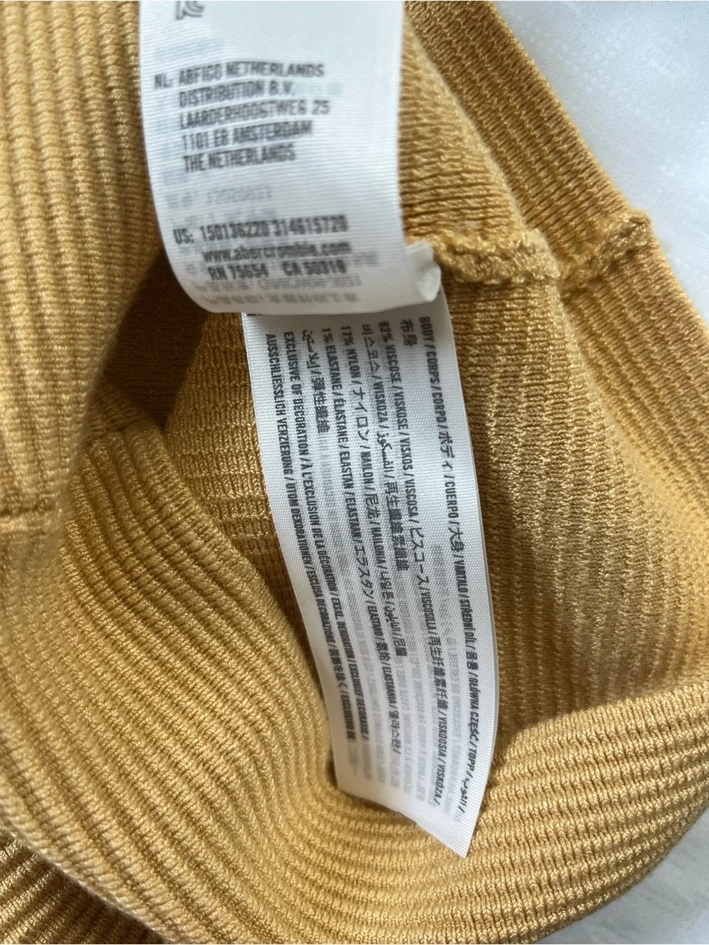 Abercrombie & Fitch Cross-Neck Ribbed Crop Tank Top - Yellow/Mustard - Picture 4 of 4